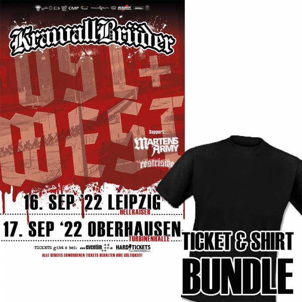 TICKET-SHIRT-BUNDLE: 16.09.22 - KrawallBrüder Ost-Show: Leipzig+ 2x Support